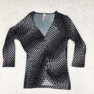 Susan Lawrence Womens Black and White Polka Dot Blouse Size M